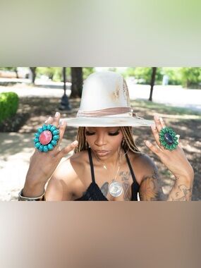 Pink Tourmaline and African Turquoise Flower Ring